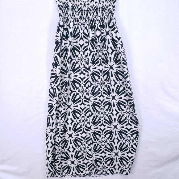 AUW Black White Floral Spaghetti Strap Maxi Dress Spanish Style Geometric L - Picture 14 of 15